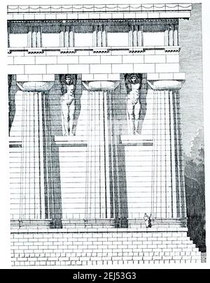 This image shows Zeus's temple in Akragas (later named Agrigentum) in Sicily after 480 BC. The drawing is based on Koldewey-Puchstein’s. The Temple of Olympian Zeus in Agrigento, Sicily, was the largest Doric temple ever constructed, although it was never completed and now lies in ruins. It stands in the Valle dei Templi with a number of other major Greek temples. Stock Photo