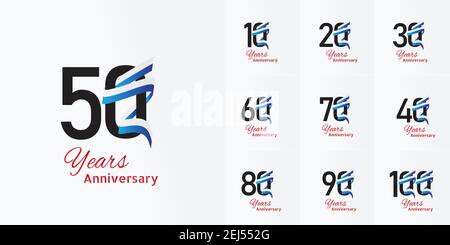 set of anniversary logotype style with handwriting black and flag color for celebration event, wedding, greeting card, and invitation Stock Vector