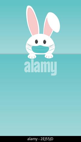 vertical easter card with rabbit wearing face mask and copy space Stock Vector
