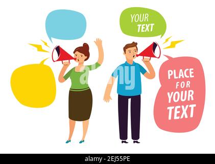 Business man shouting through loud speaker. Business concept vector illustration Stock Vector