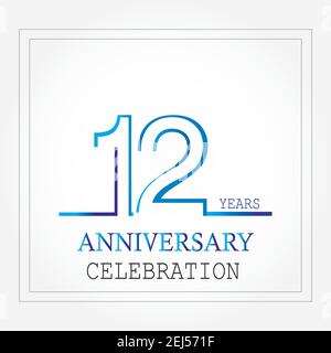 12 years anniversary logotype with single line white blue color for celebration Stock Vector