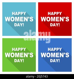 Happy womens day vector illustration, flat design icons in four color options Stock Vector