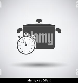 Pan With Stopwatch Icon. Dark Gray on Gray Background With Round Shadow. Vector Illustration. Stock Vector