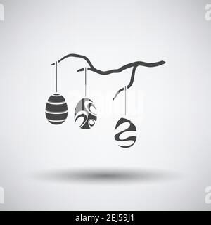 Easter Eggs Hanged On Tree Branch Icon. Dark Gray on Gray Background With Round Shadow. Vector Illustration. Stock Vector