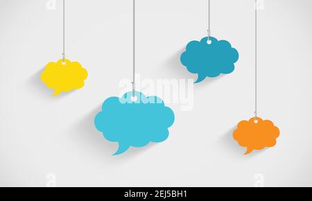 Speech Bubble Clouds Hanging On Strings Stock Vector