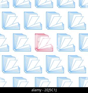 Seamless pattern of blue and red open book Stock Vector