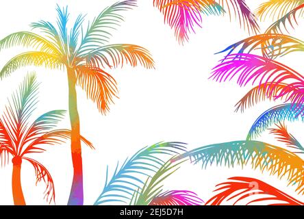 Frame with colorful palm leaves. Vector illustration Stock Vector