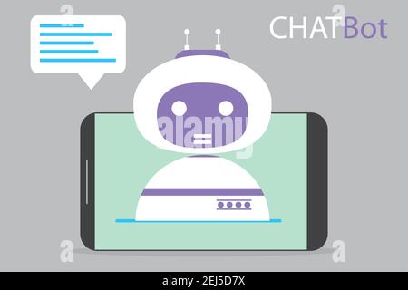 Chatbot on cell phone screen,Online Assistant,flat vector illustration Stock Vector