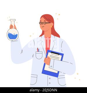 Scientists doctor with flasks in a medical gown.  Stock Vector