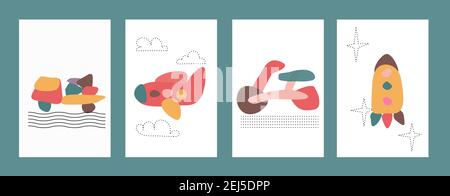 Four kids adstract posters Stock Vector