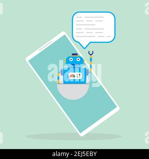 Chatbot on cell phone screen,Online Assistant,flat vector illustration Stock Vector