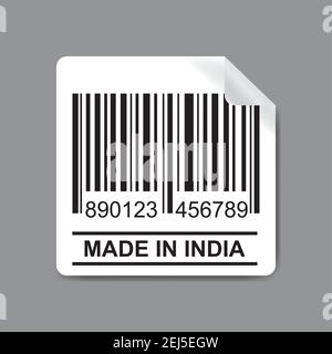 Label with Barcode and text-made in india,stock vector illustration. Stock Vector