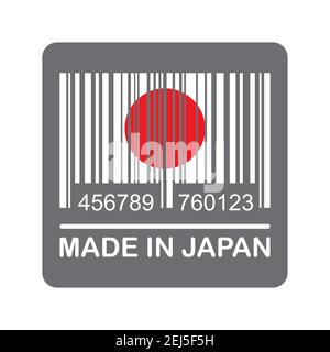 Label with white Barcode and Japan flag, text-made in Japan,stock vector illustration. Stock Vector