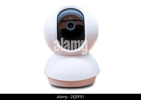 A blank white CCTV camera security that hasn't been installed isolated on white background. clipping path Stock Photo