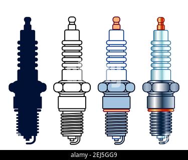 Illustration of an engine ignition spark plug set Stock Vector