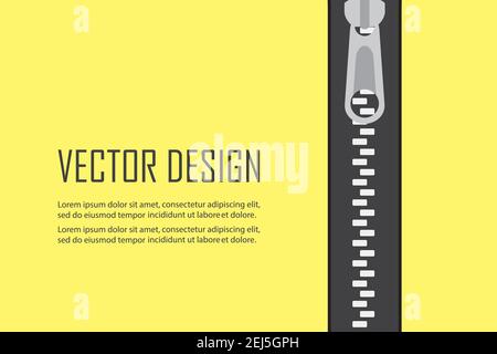 Closed zipper for clothes. Cutting and sewing theme,Yellow background,flat vector illustration Stock Vector