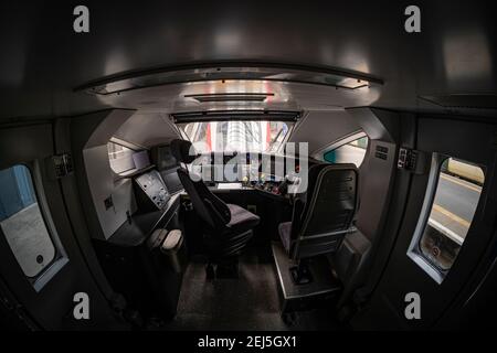 Inside the Driving Cab of a new IEP Class 800 / 801 Train made by Hitachi, England, UK Stock Photo