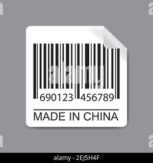 Label with Barcode and text-made in china,stock vector illustration. Stock Vector
