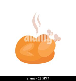 Vector illustration of a fried chicken isolated on white. Whole roast chicken. Stock Vector