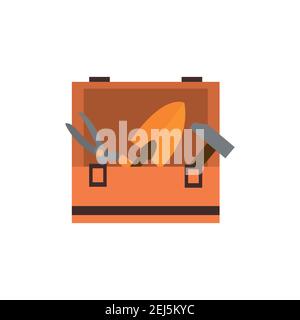 Tools in a box. Vector illustration on white isolated background. Stock Vector