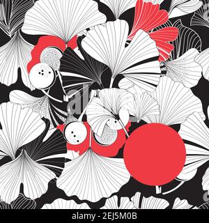 Beautiful graphic patterns are seamless with ginkgo leaf graphics. Design for wallpaper or fabric. Stock Vector