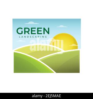 Landscaping and gardening logo design vector image. Green lanscape meadow scenery for gardening and landscaping logo design template Stock Vector