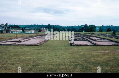 Caerleon near Newport, Wales - ruins of legionary fortress for 2nd Roman Legion Augusta. Legionary barracks. Archival scan from a slide. October 1975. Stock Photo