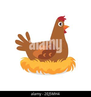 illustration of a hen sitting in a nest hatching eggs. Stock Vector