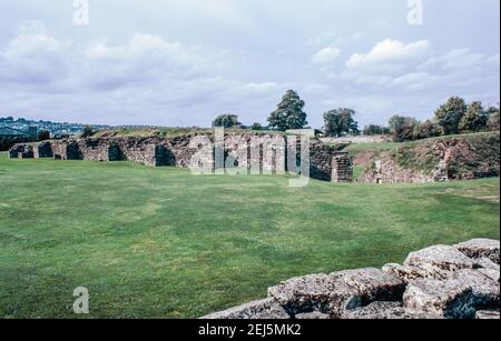 Caerleon near Newport, Wales - ruins of legionary fortress for 2nd Roman Legion Augusta. Amphitheatre. Archival scan from a slide. October 1975. Stock Photo