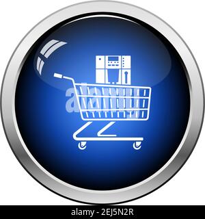 Shopping Cart With Cofee Machine Icon. Glossy Button Design. Vector Illustration. Stock Vector