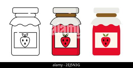 Strawberry jam jar. Simple food icon in trendy style isolated on white background for web apps and mobile concept. Vector Illustration EPS10 Stock Vector