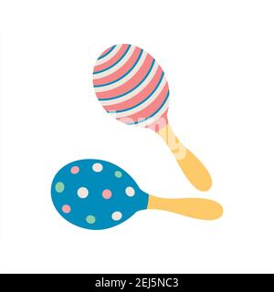Music percussion, colorful ornamental rattle instrument. Vector cartoon illustration Stock Vector