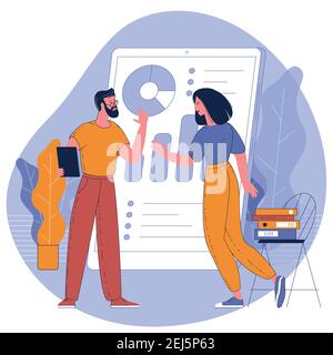 man and woman with online business dashboard Stock Vector