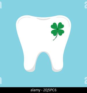 Lucky tooth with clover icon isolated. Stock Vector