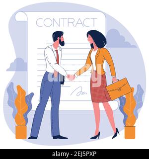 Businesswoman and businessman shaking hands. Stock Vector