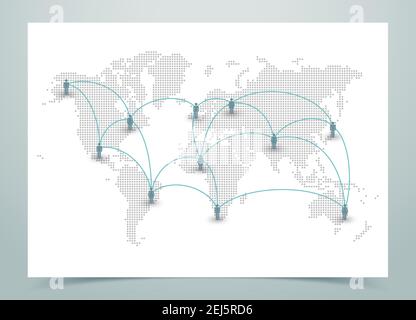 World Map Dotted Vector With Links Stock Vector