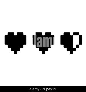 Pixel art heart . vector black heart. games lives or handicap. Stock Vector