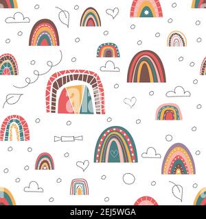 Boho rainbow seamless pattern for kids wallpapper, textile, wearing items Stock Vector