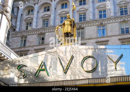 Savoy Hotel entrance sign, The Strand, City of Westminster, Greater London, England, United Kingdom Stock Photo