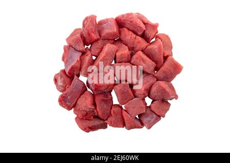 Beef red stew meat pieces isolated on white Stock Photo