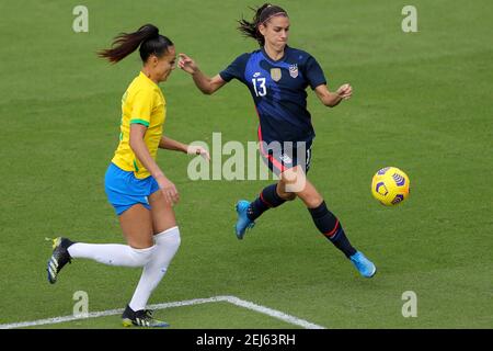 Orlando, Florida, USA . February 21, 2021: United States forward ALEX MORGAN (13) competes for the ball during the SheBelieves Cup United States vs Brazil match at Exploria Stadium in Orlando, Fl on February 21, 2021. Credit: Cory Knowlton/ZUMA Wire/Alamy Live News Stock Photo