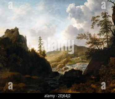 Nordic Landscape with a Castle on a Hill - Allaert van Everdingen, 1650 Stock Photo