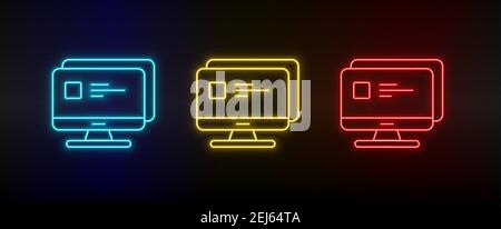 Neon icon set Access control monitor. Set of red, blue, yellow neon vector icon Stock Vector