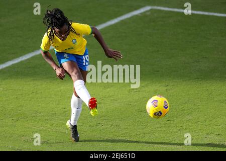 Orlando, Florida, USA . February 21, 2021: Brazil forward LUDMILA (19) drives a kick during the SheBelieves Cup United States vs Brazil match at Exploria Stadium in Orlando, Fl on February 21, 2021. Credit: Cory Knowlton/ZUMA Wire/Alamy Live News Stock Photo