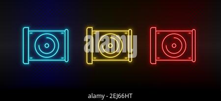 Neon icon set Audio cd. Set of red, blue, yellow neon vector icon Stock Vector