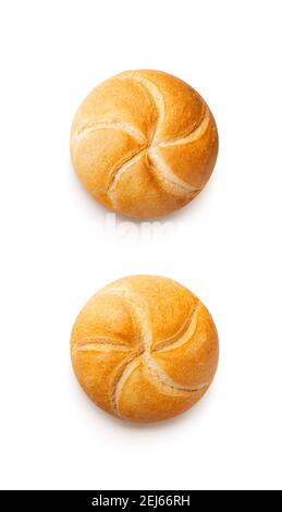 Baked bread rolls isolated on white background. Top view Stock Photo