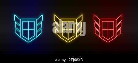 Neon icon set Antivirus block. Set of red, blue, yellow neon vector icon Stock Vector