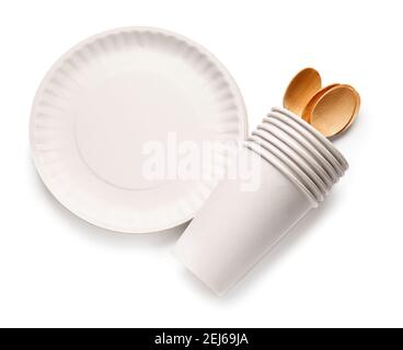 Eco tableware on white background Stock Photo