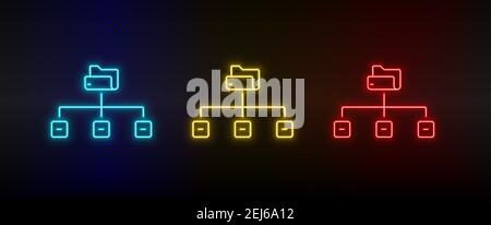 Neon icon set Data connect link. Set of red, blue, yellow neon vector icon Stock Vector