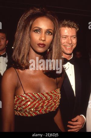 David Bowie and Iman attend Sixth Annual American Cinematheque Awards on March 22, 1991 at the Century Plaza Hotel in Century City, California.  Credit: Ralph Dominguez/MediaPunch Stock Photo